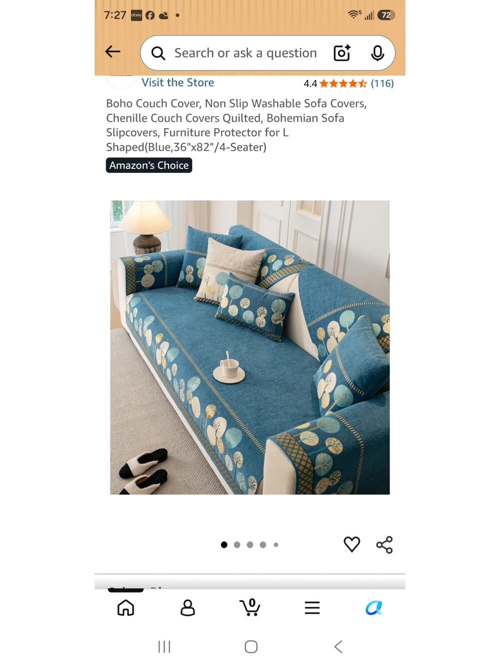 Boho Couch Cover Non Slip Washable Sofa Covers for L Shaped(Blue36"x82"/4Seater)